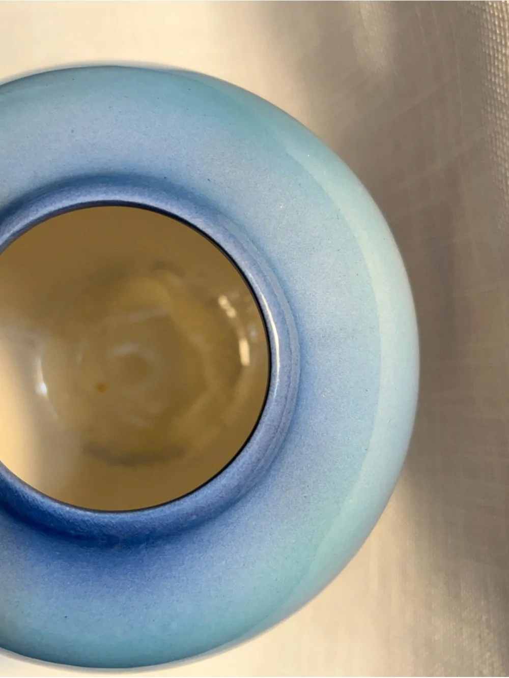 Blue Gradient Ceramic Vase with Abstract Flower Motif